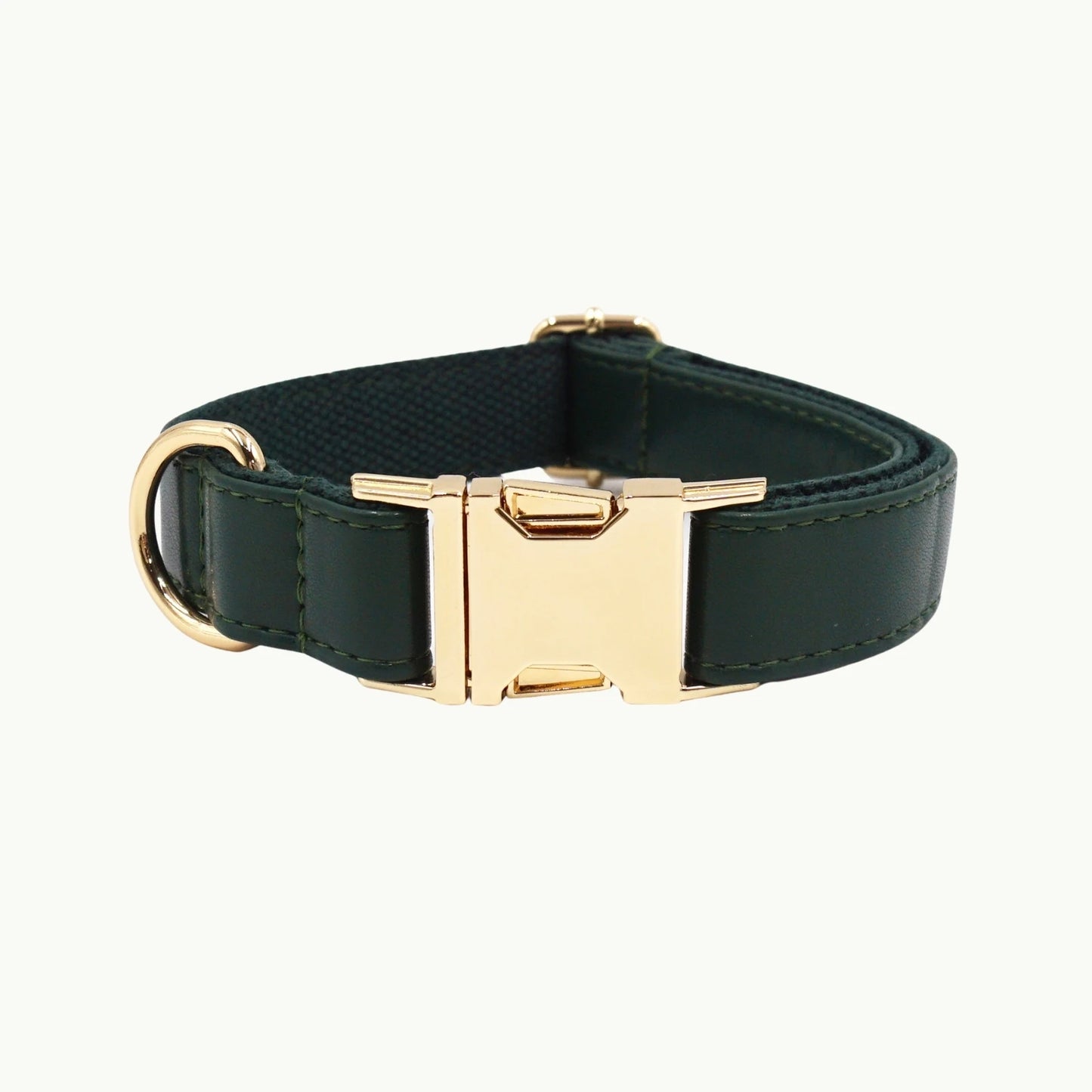 Dark Green vivid leather dog collar with adjustable buckle