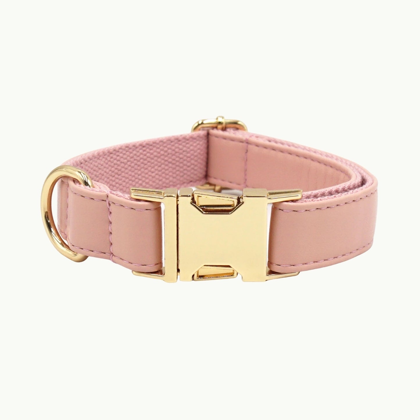 Light pink vivid leather dog collar with adjustable buckle