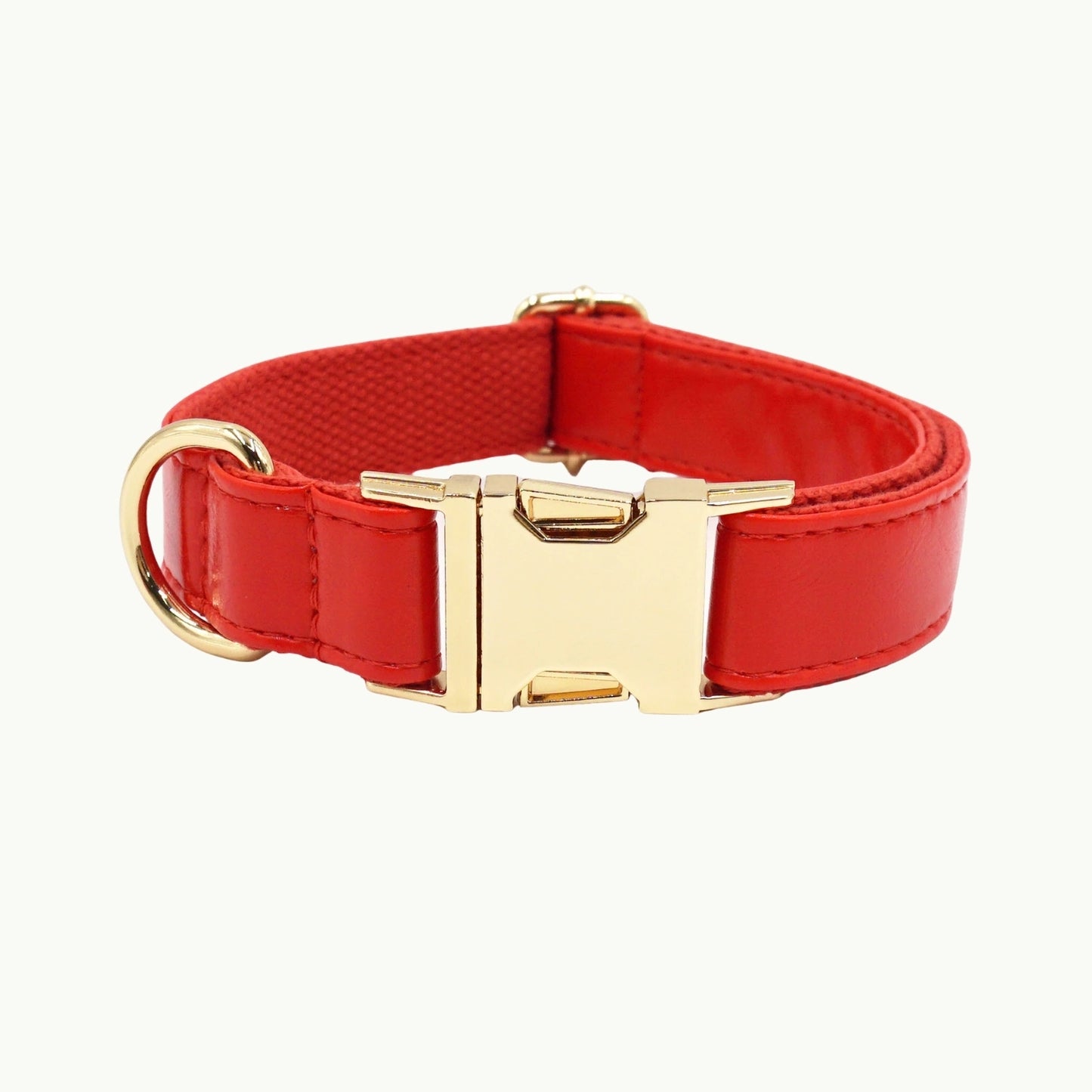 Red vivid leather dog collar with adjustable buckle