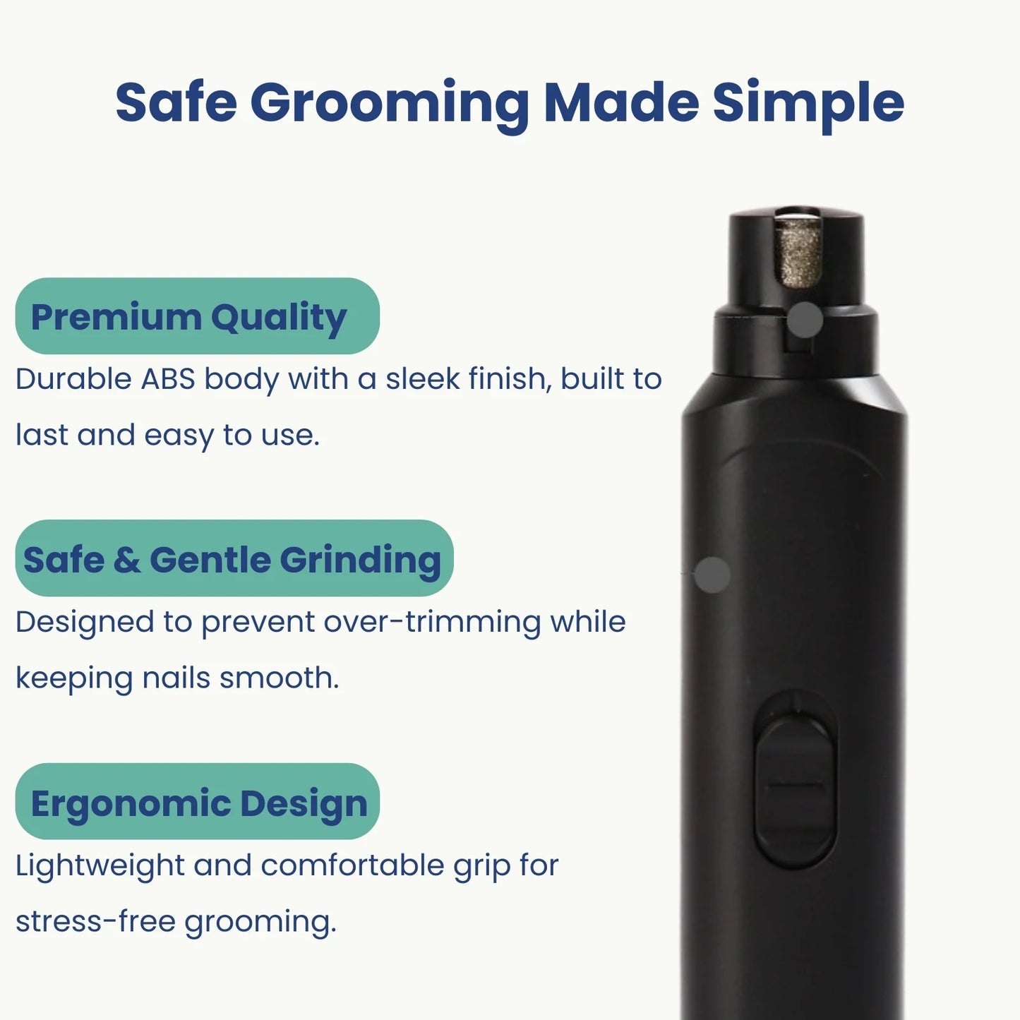 PetNail™ Battery Nail Grinder with safe grooming design and smooth trimming head