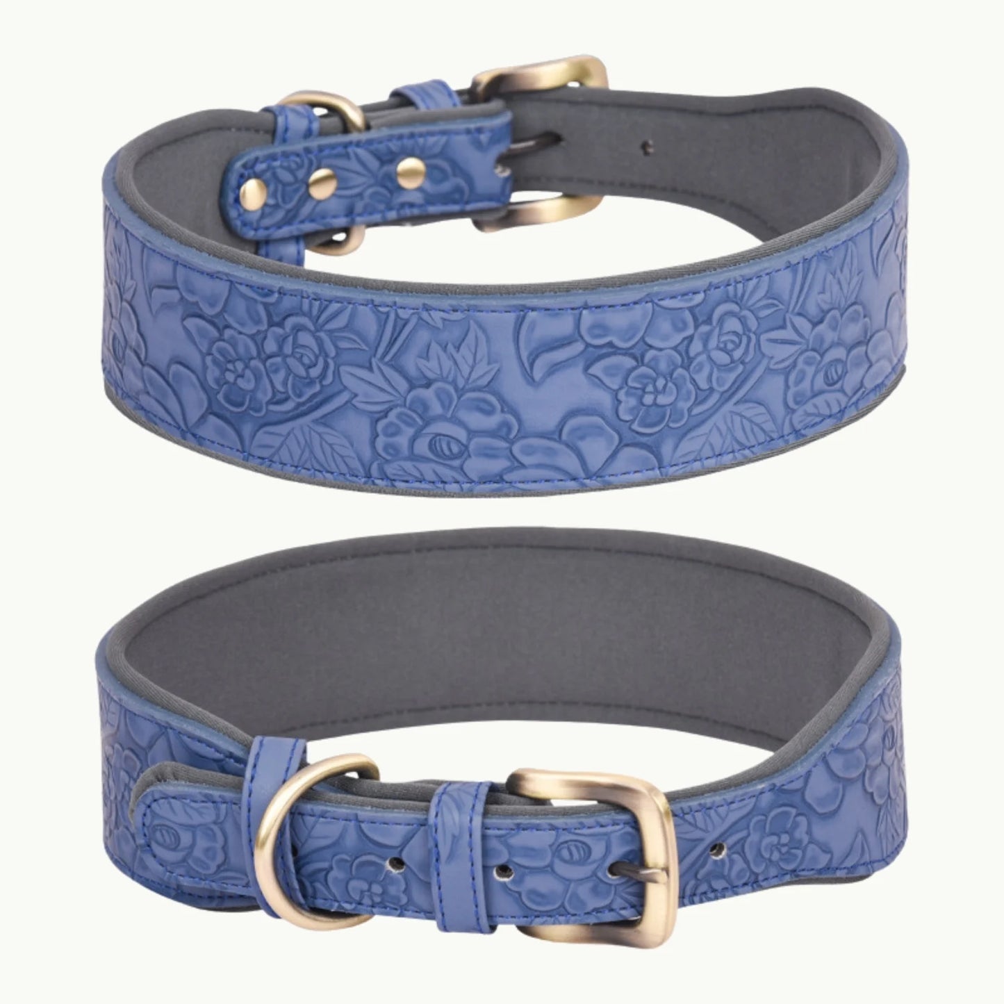 Blue embossed space cotton dog collar with breathable padding