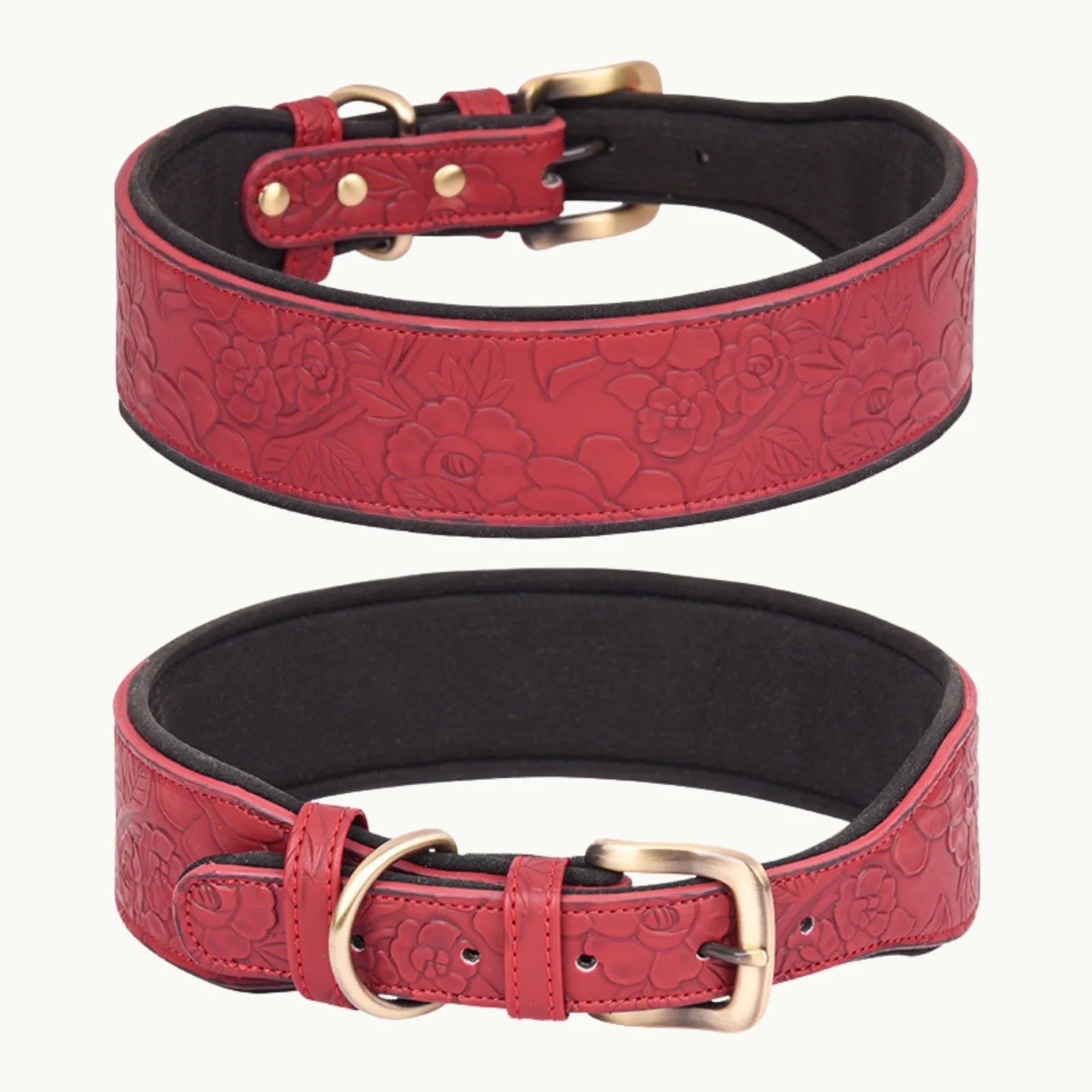 Red embossed space cotton dog collar with adjustable buckle