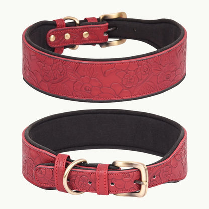 Red embossed space cotton dog collar with adjustable buckle