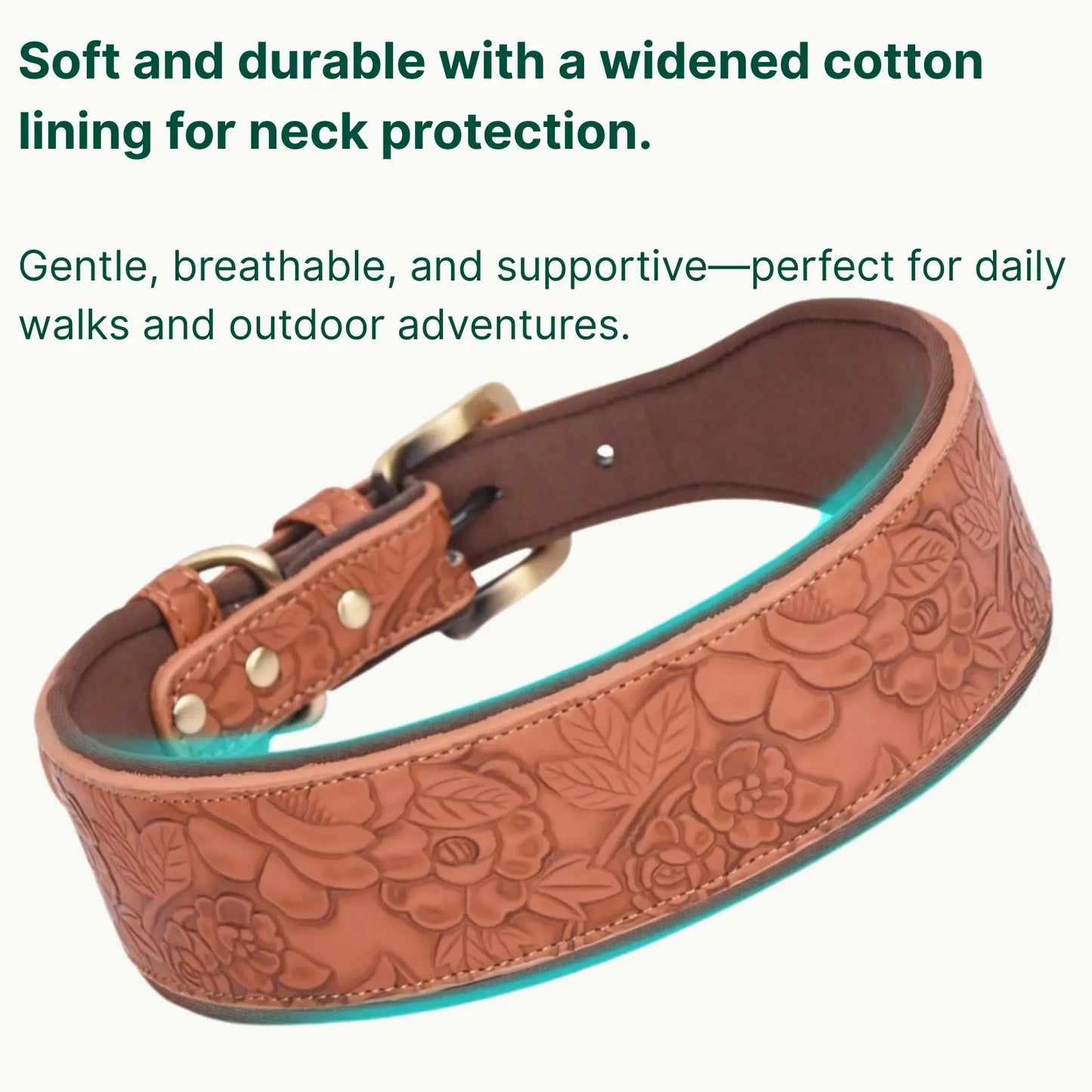 Close-up of widened neck guard design on space cotton dog collar