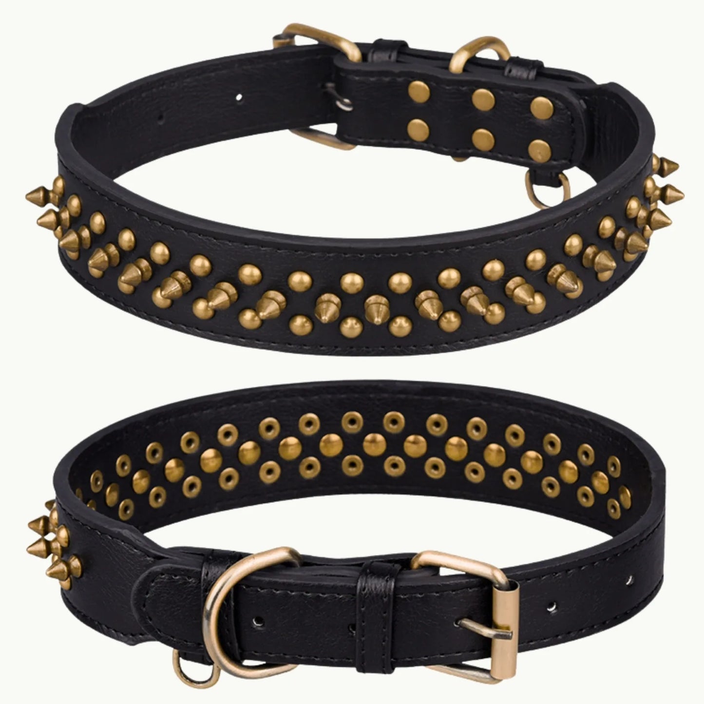 Black gradient leather dog collar with gold rivets and buckle