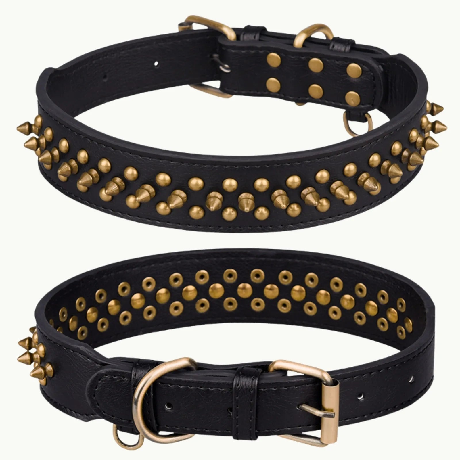Black gradient leather dog collar with gold rivets and buckle