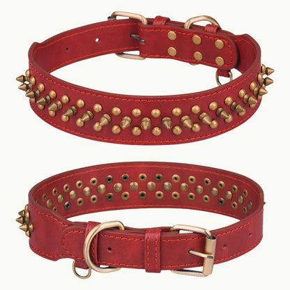 Red gradient leather dog collar with gold rivets and buckle