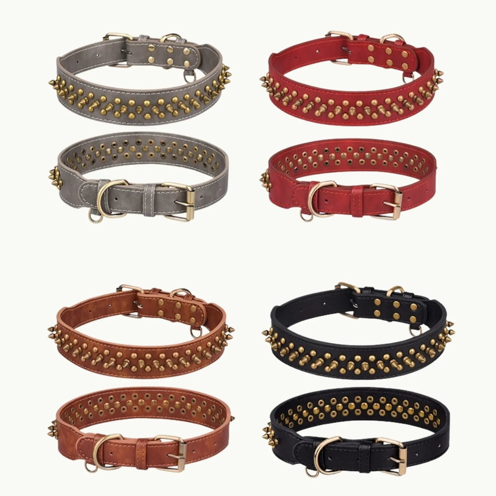 Collection of RegalHue British gradient rivet collars in multiple colors