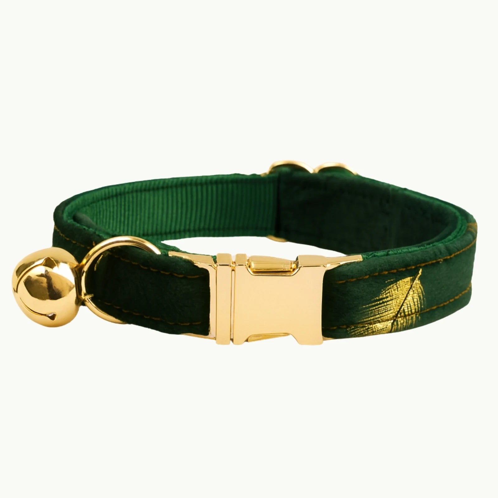 Forest charm green cat collar with gold-detailed 