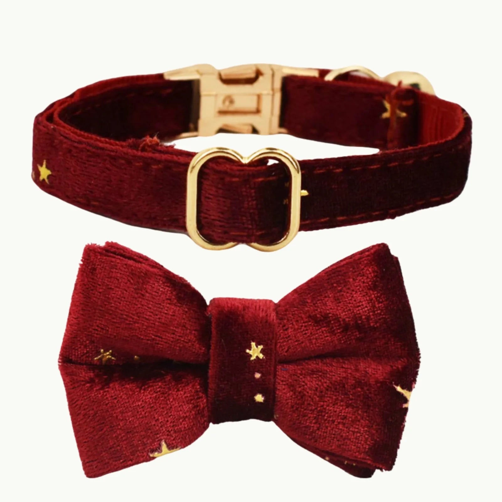 Wine red velvet cat collar with bow tie and gold hardware