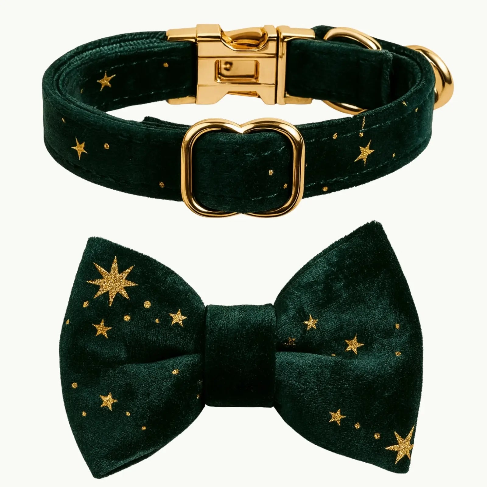 Emerald green cat collar with gold star detailed bow tie