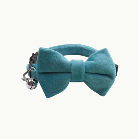 Sky blue VelvetBow cat collar with bow tie and bell