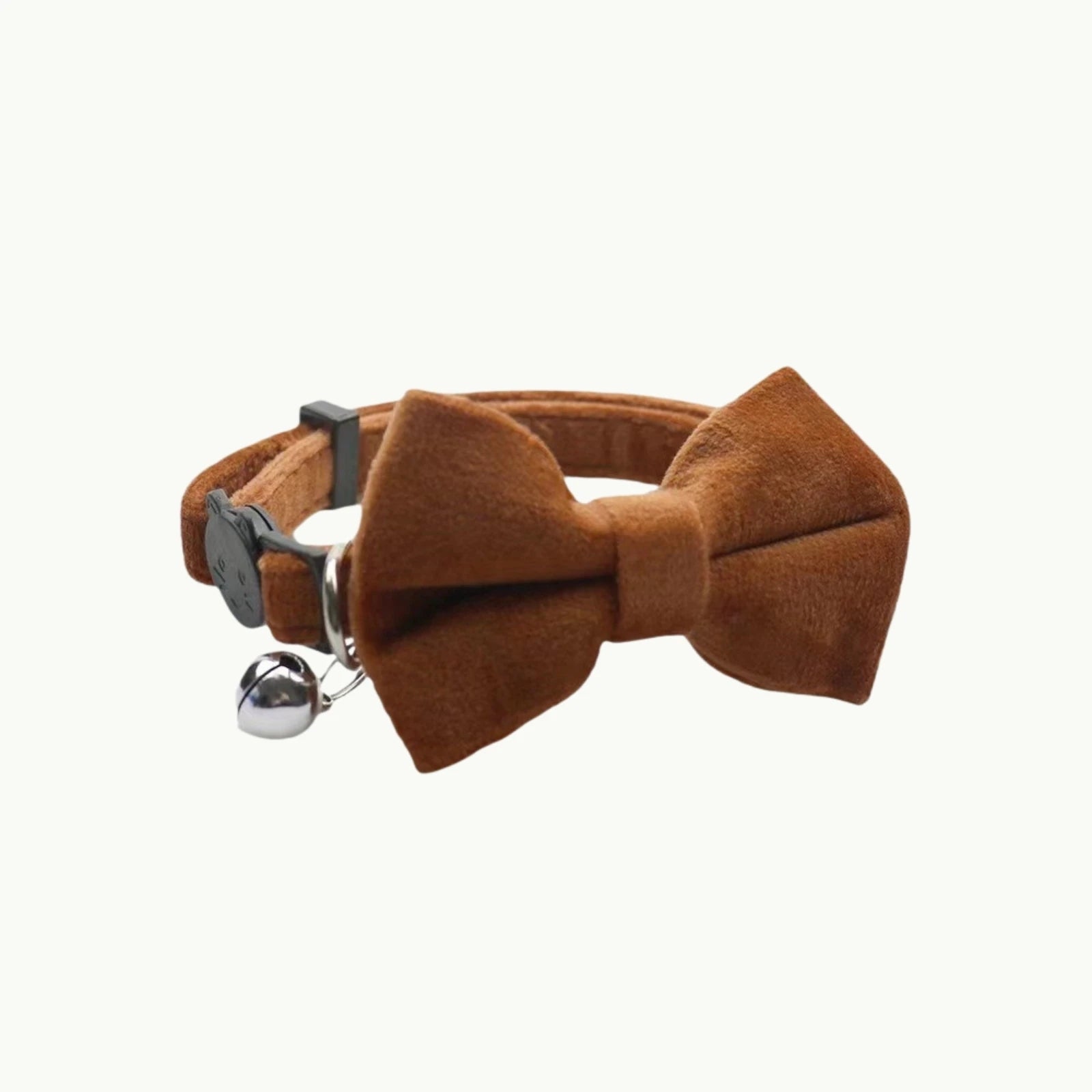 Brown suede VelvetBow cat collar with bow and bell

