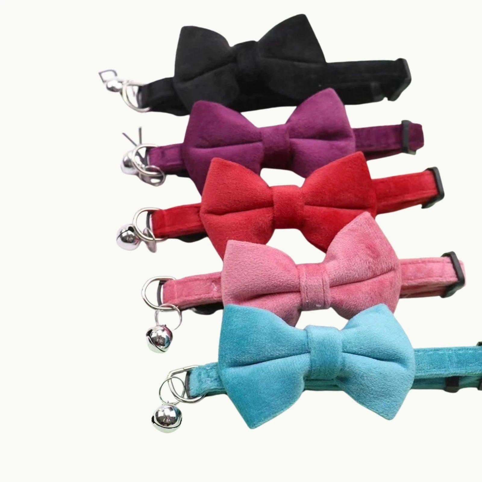 Set of VelvetBow cat collars in multiple colors with bow and bell