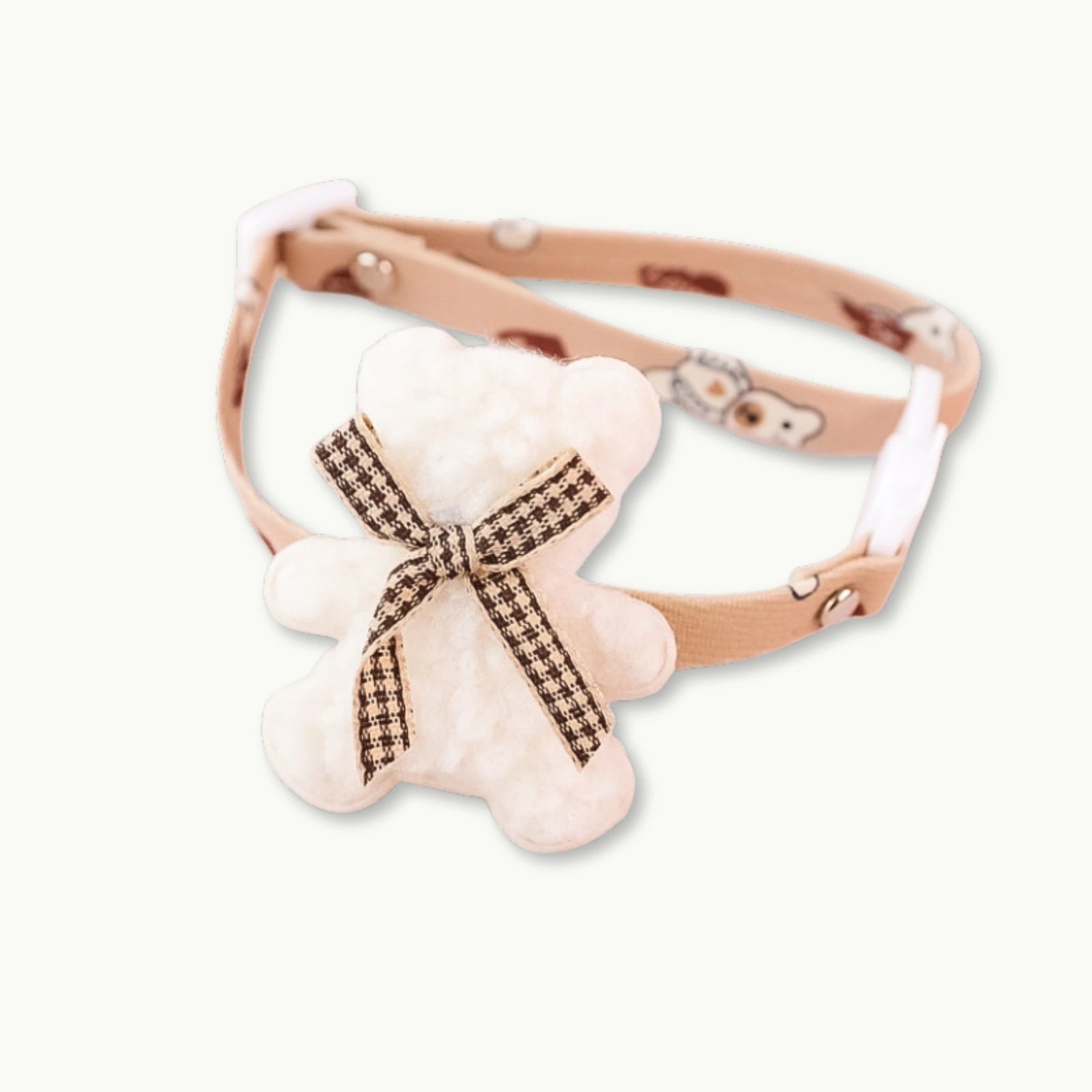 TeddyPaw Decorative Collar with teddy bear pendant and checked ribbon for cats and small dogs