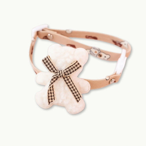 TeddyPaw Decorative Collar with teddy bear pendant and checked ribbon for cats and small dogs