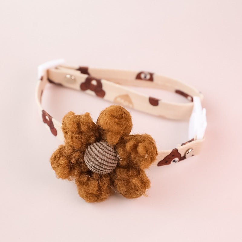 Close-up of TeddyPaw Decorative Collar with brown flower design