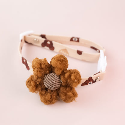 Close-up of TeddyPaw Decorative Collar with brown flower design