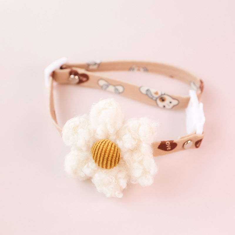 Beige pet collar with yellow flower design for cats and small dogs