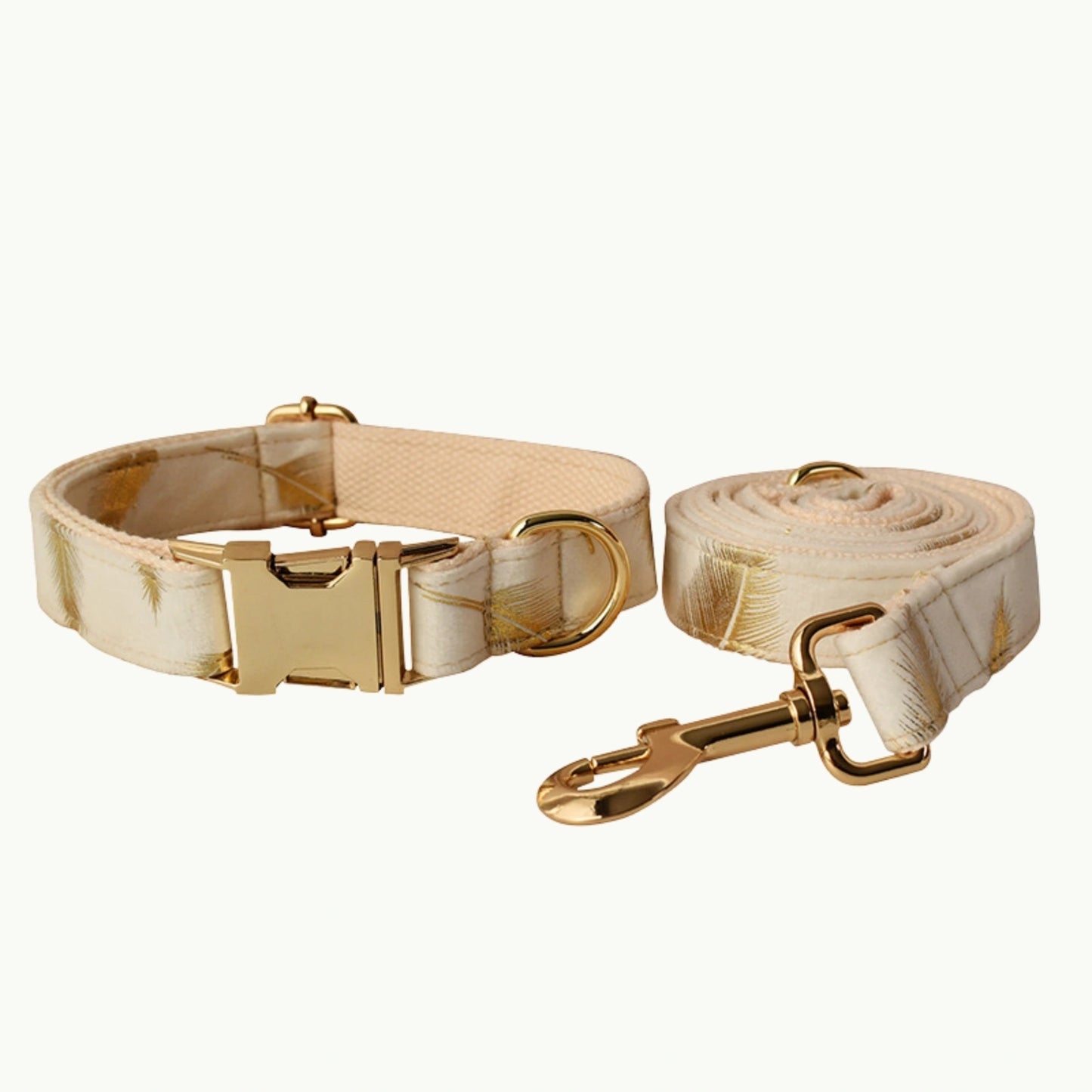Elegant cotton dog collar and leash set with gold hardware