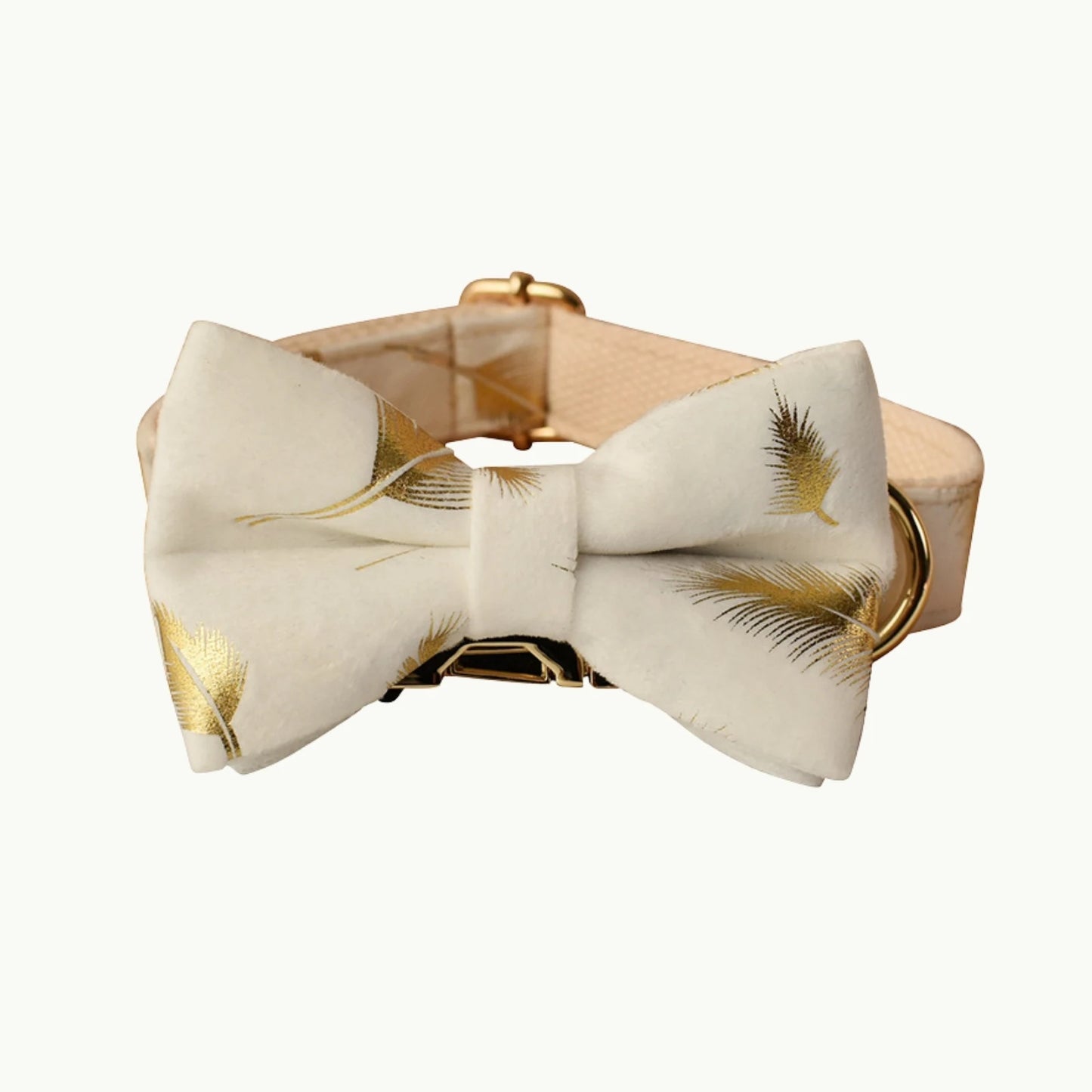 Stylish cotton dog bow tie in white and gold design