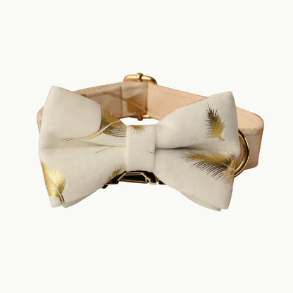 Stylish cotton dog bow tie in white and gold design