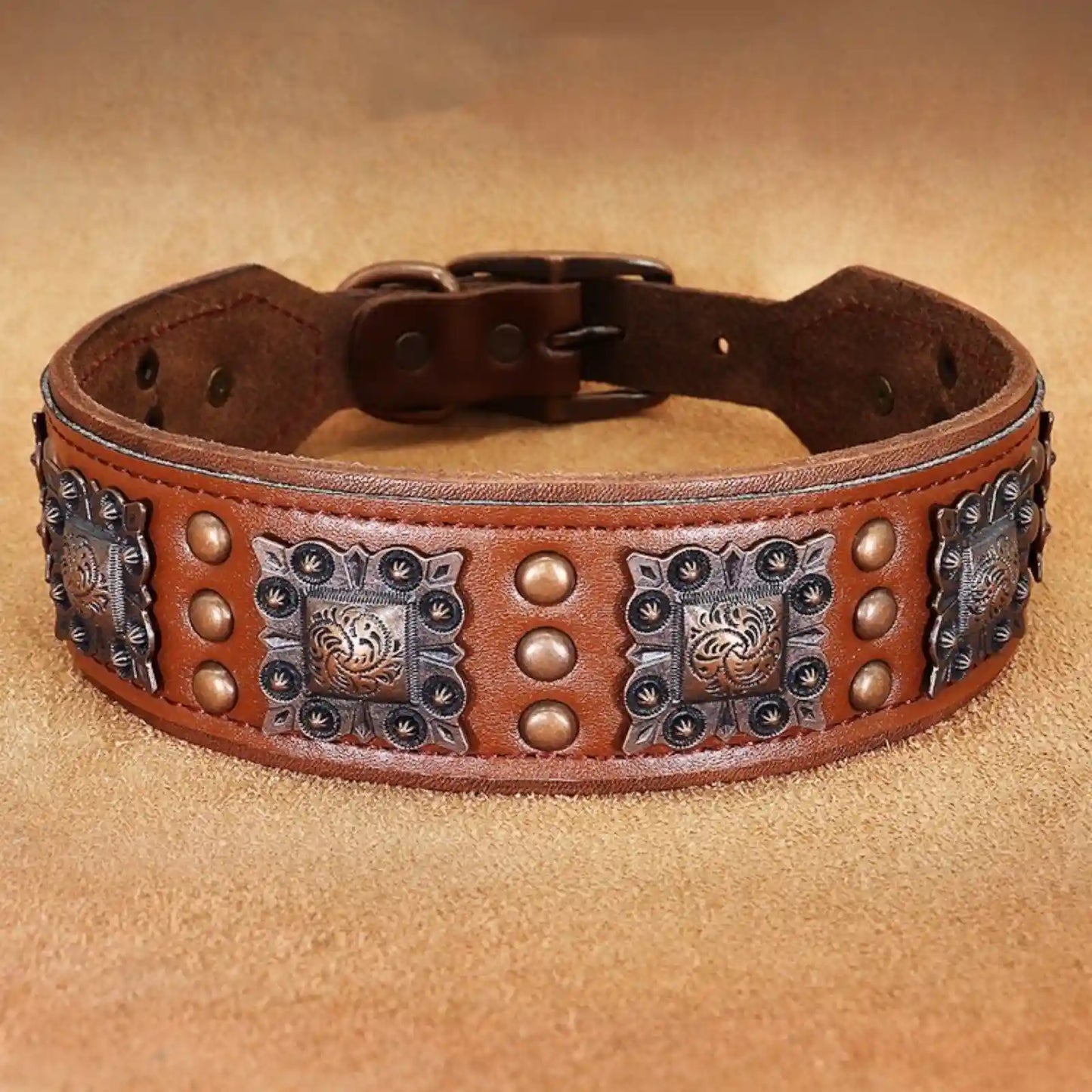 Mahogany Brown Valorian Leather™ Dog Collar with handcrafted rivet design