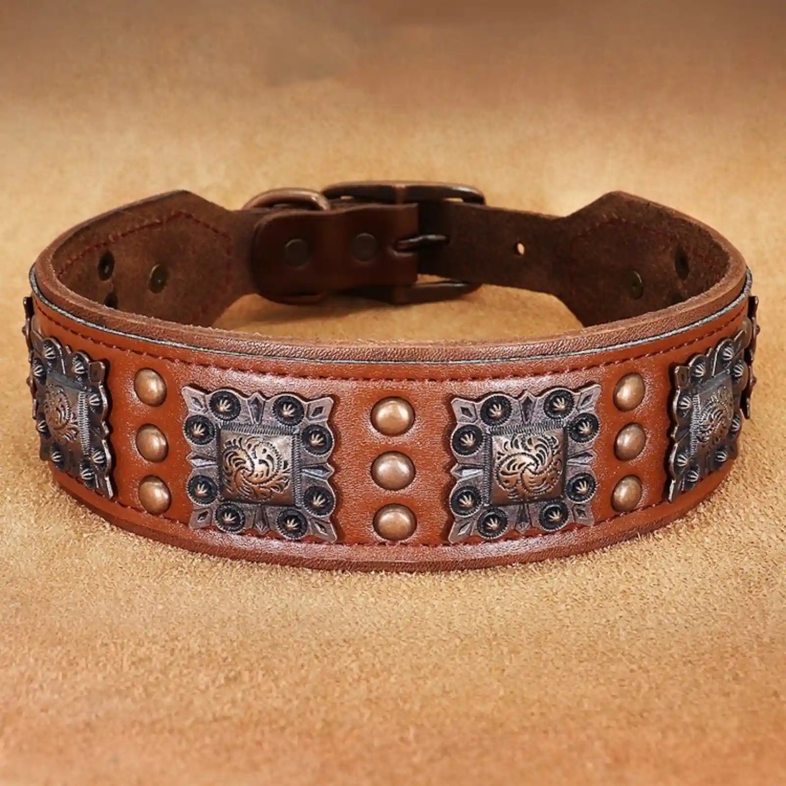 Mahogany Brown Valorian Leather™ Dog Collar with handcrafted rivet design