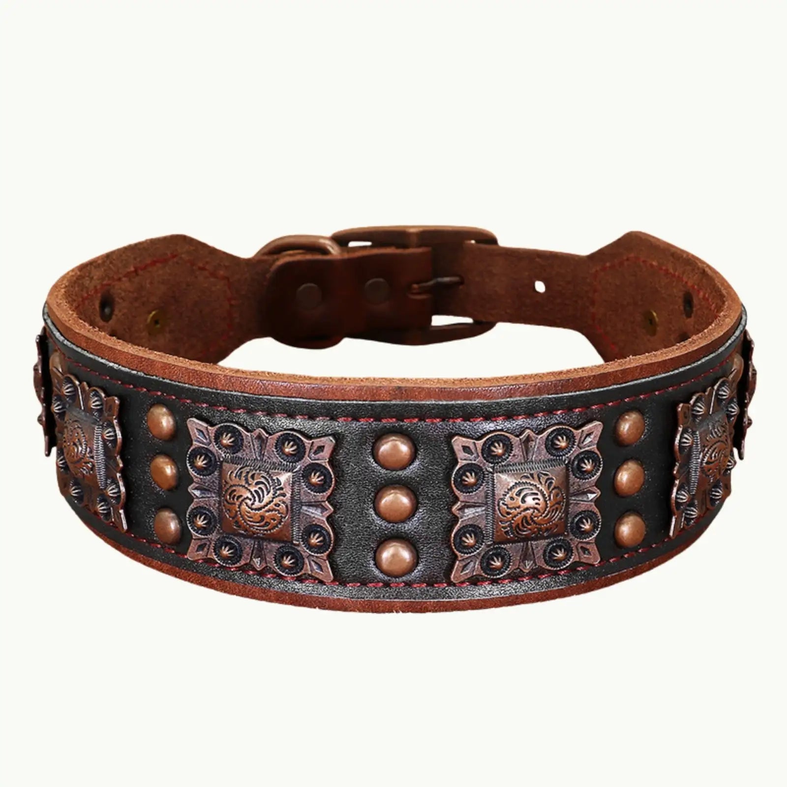 Obsidian Black Valorian Leather™ Dog Collar with solid alloy buckle and rivet accents