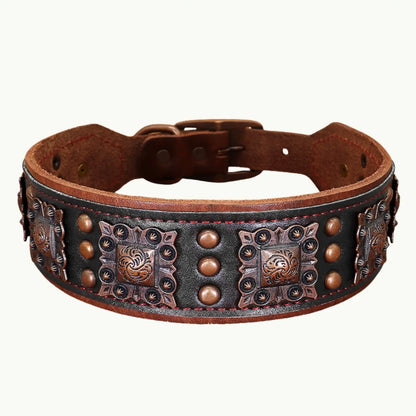 Obsidian Black Valorian Leather™ Dog Collar with solid alloy buckle and rivet accents