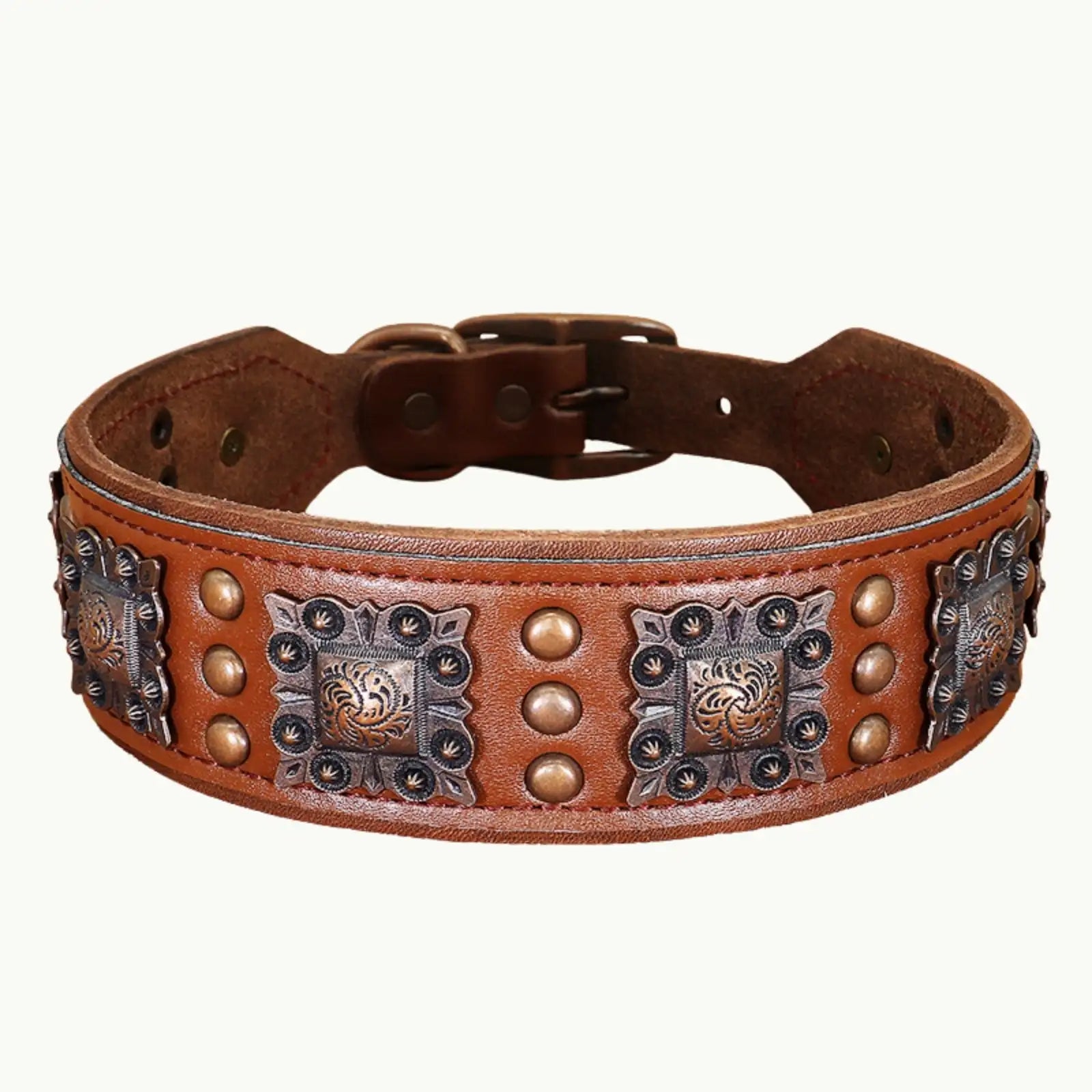 Valorian Leather™ Dog Collar in Mahogany Brown with rivet accents and durable alloy buckle
