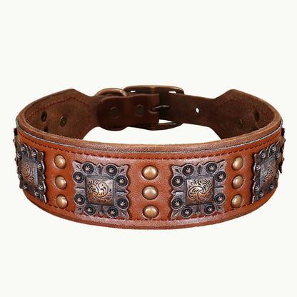 Valorian Leather™ Dog Collar in Mahogany Brown with rivet accents and durable alloy buckle