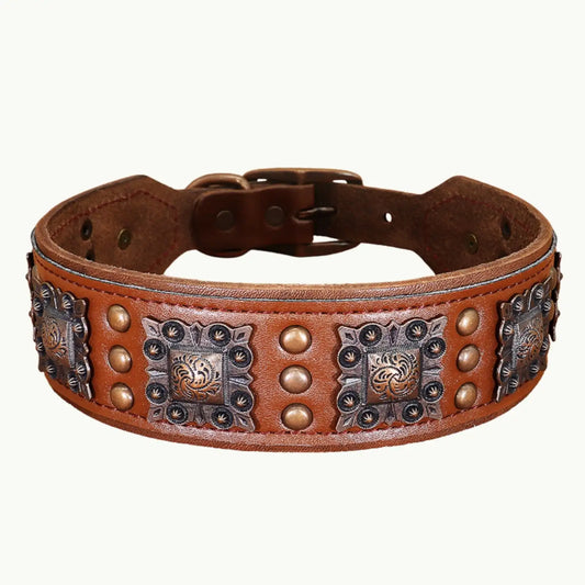 Valorian Leather™ Dog Collar in Mahogany Brown with rivet accents and durable alloy buckle