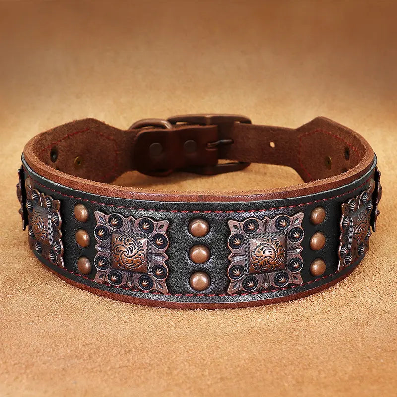 Valorian Leather™ Dog Collar in Obsidian Black with handcrafted rivet details and solid alloy buckle