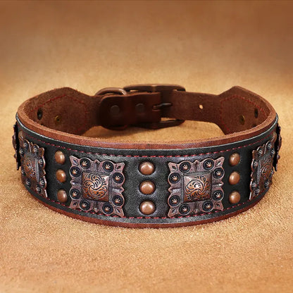 Valorian Leather™ Dog Collar in Obsidian Black with handcrafted rivet details and solid alloy buckle