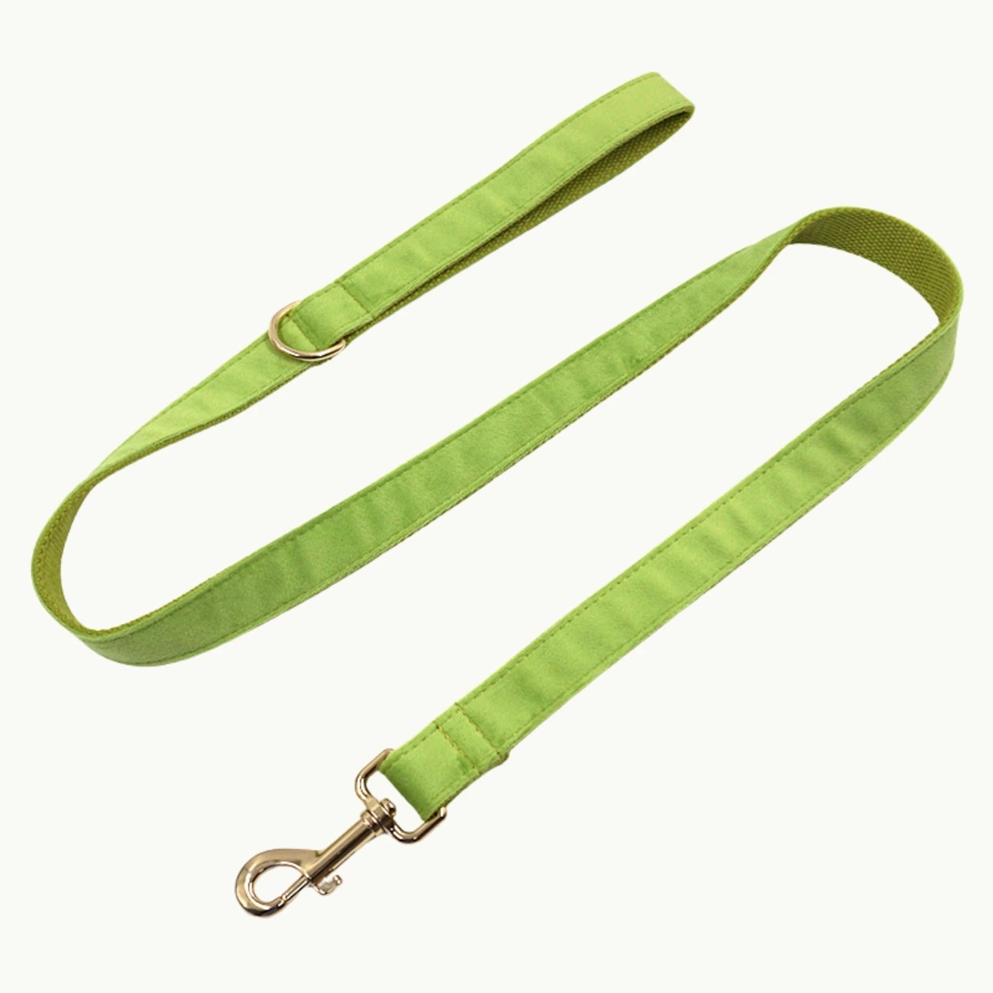 Green velvet dog leash with gold clasp from Matcha Luxe set