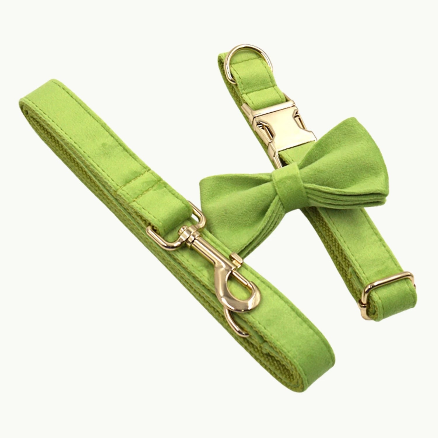 Full Matcha Luxe velvet dog collar and leash set