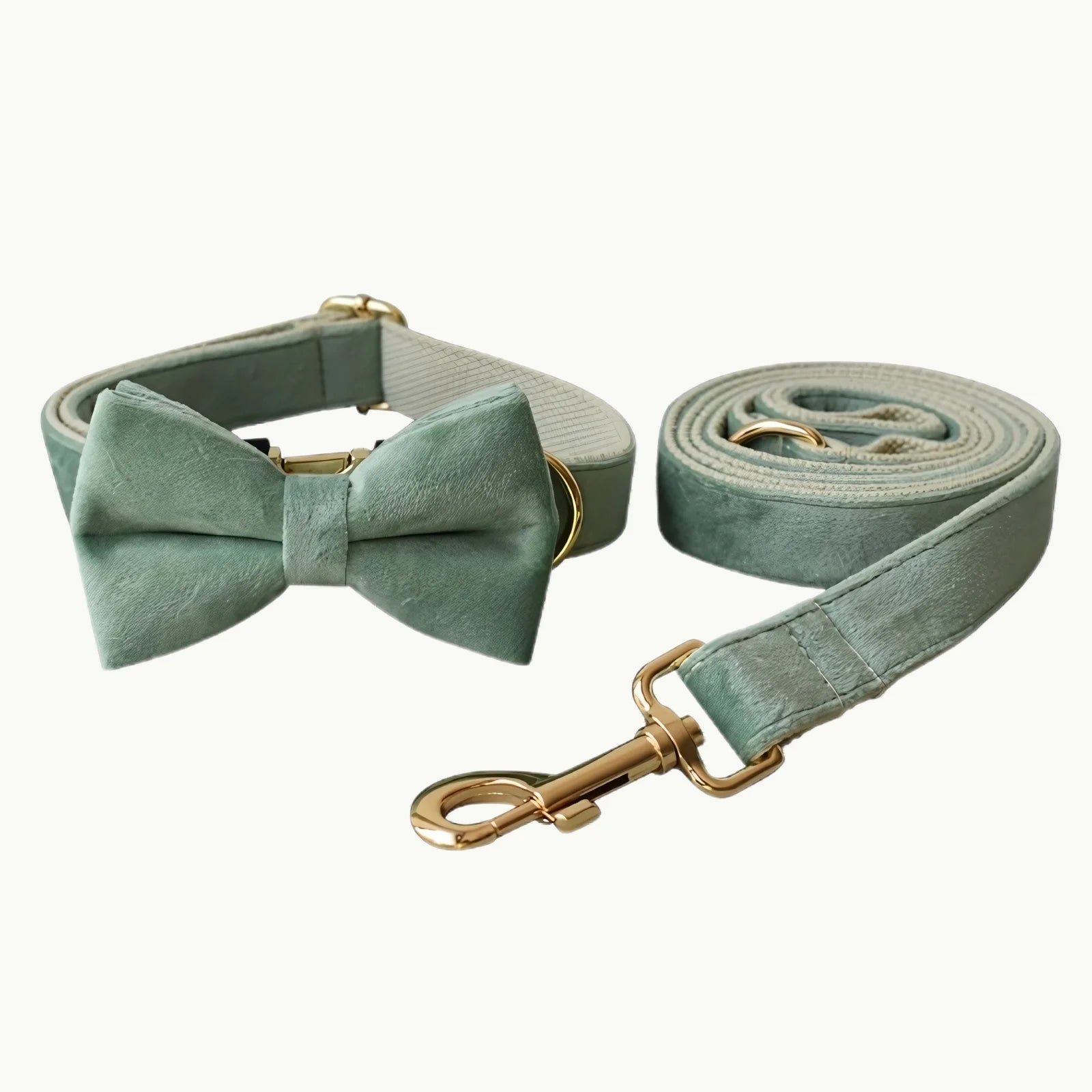Full Sage dog collar and bow set in stylish sage