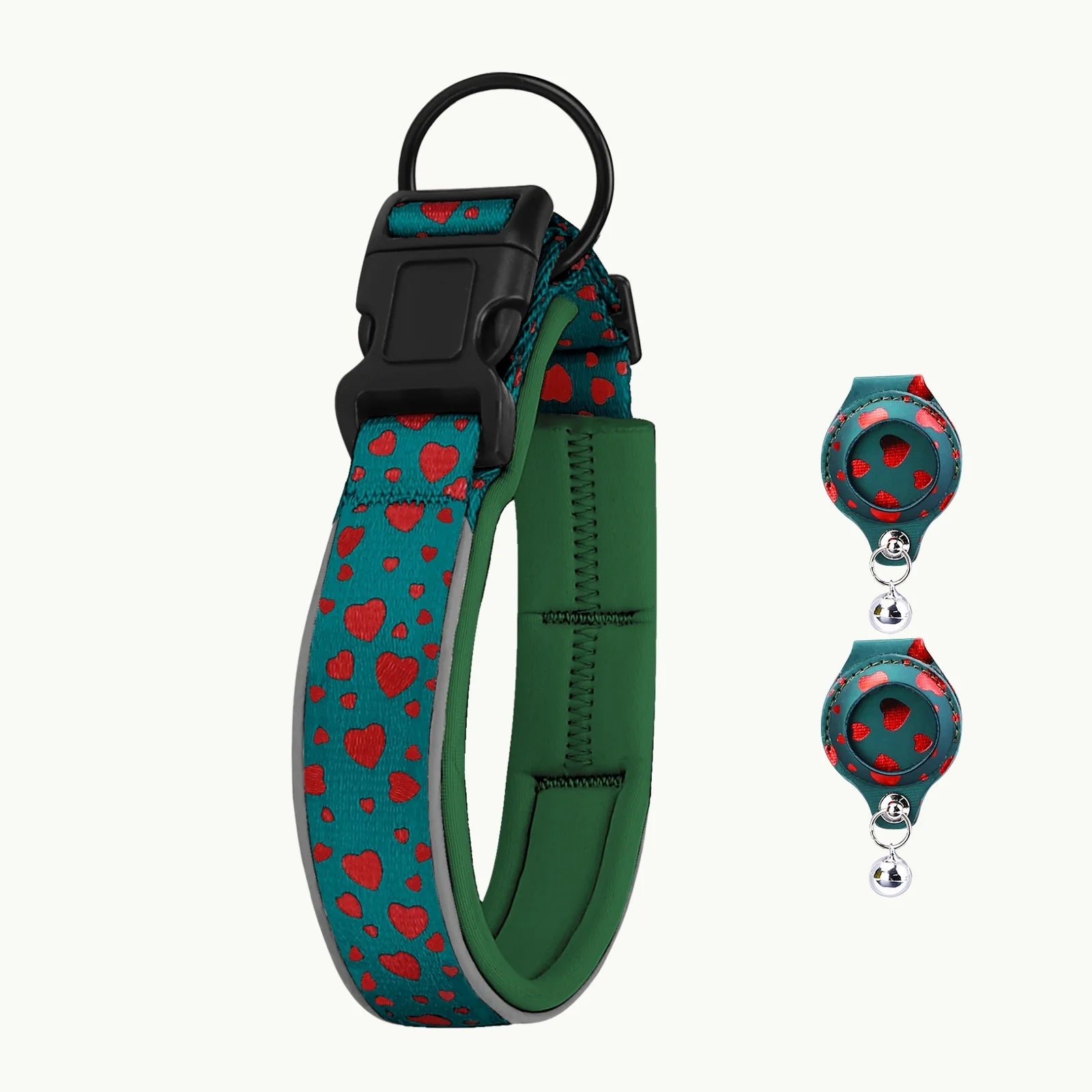 Emerald Love Green PawSecure GPS collar with two tracker covers