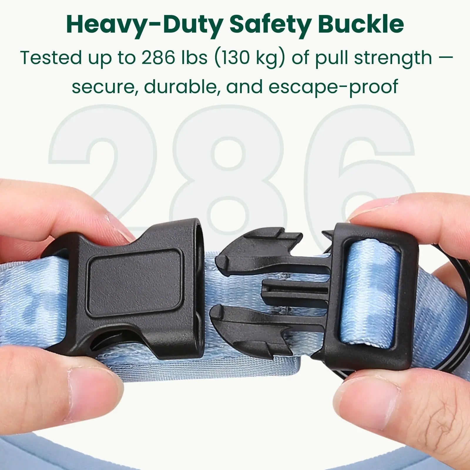 Close-up of heavy-duty buckle on PawSecure GPS collar