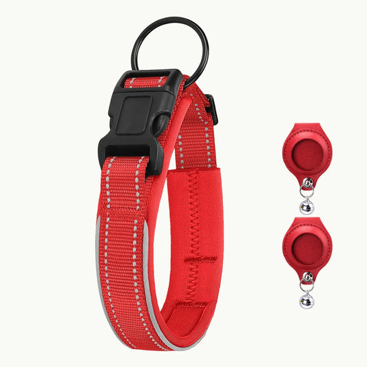 Red PawSecure Solid GPS dog collar with two tracker covers
