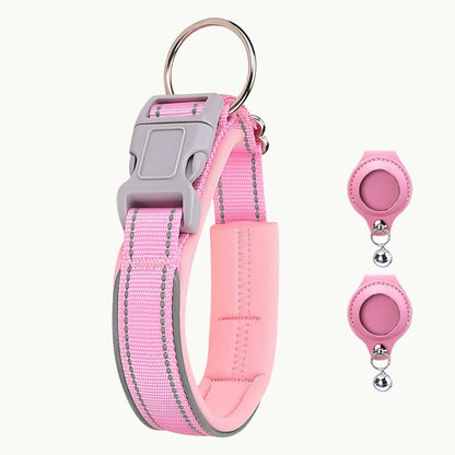 Pink PawSecure Solid GPS dog collar with two tracker cover