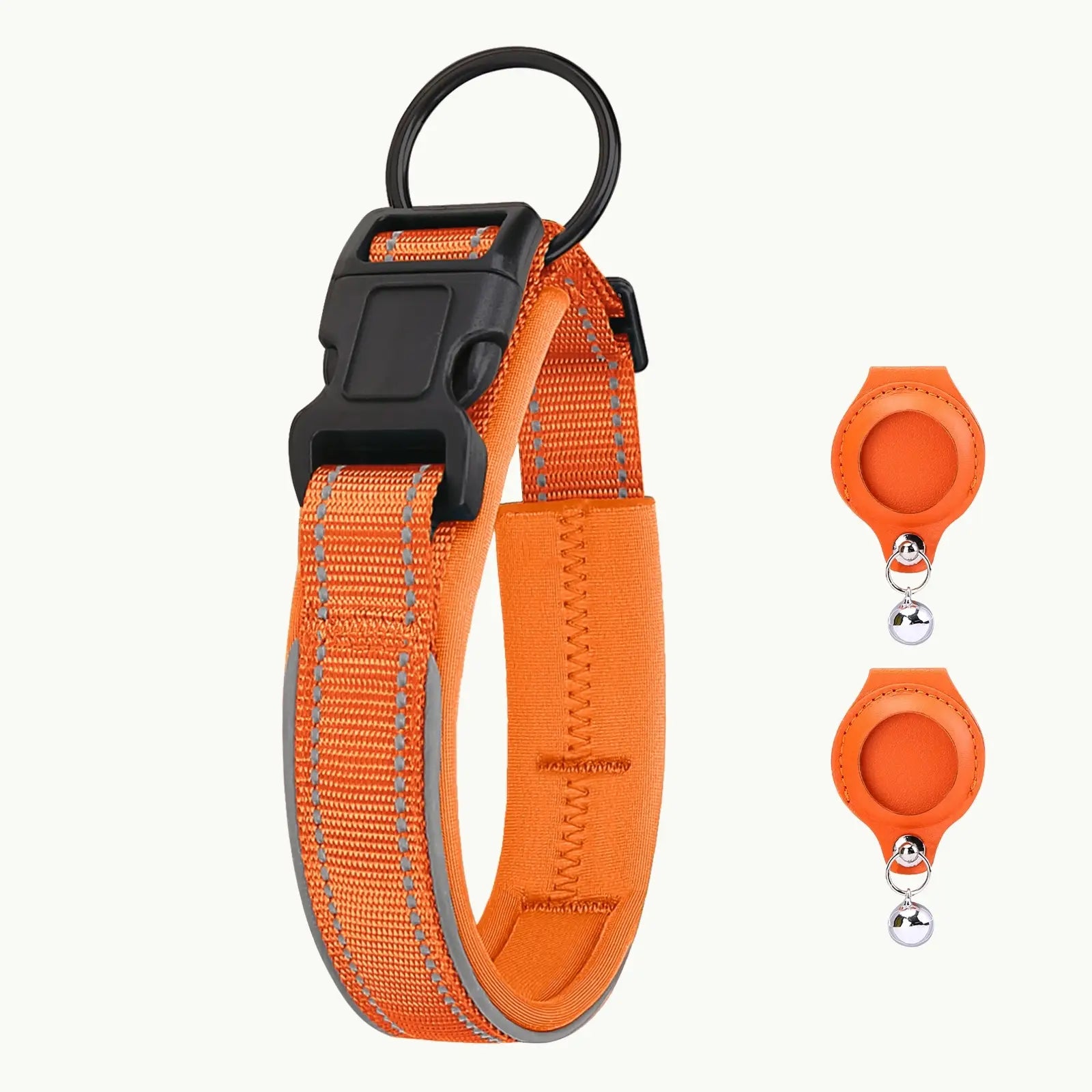 Orange PawSecure Solid GPS dog collar with two tracker cover