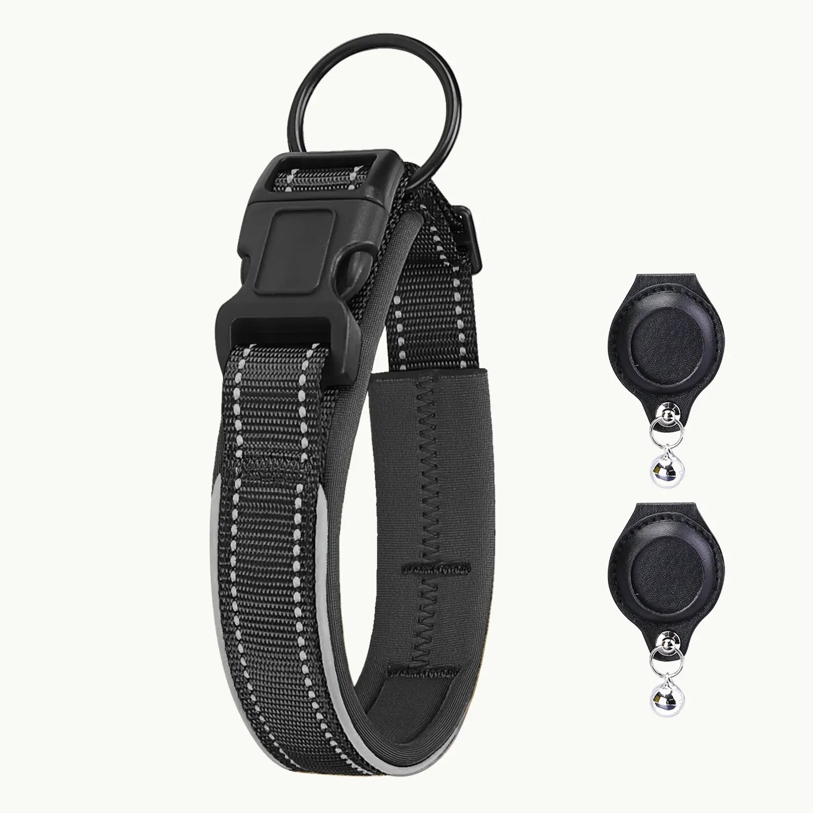 Black PawSecure Solid GPS dog collar with two tracker cover