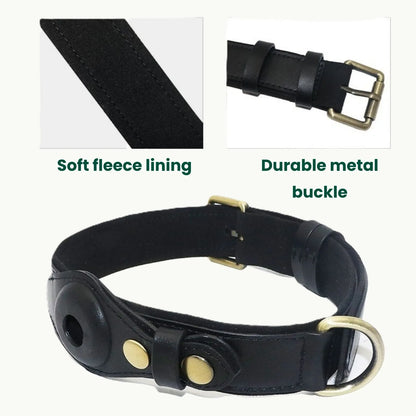 Black leather dog collar with reinforced stitching and durable buckle