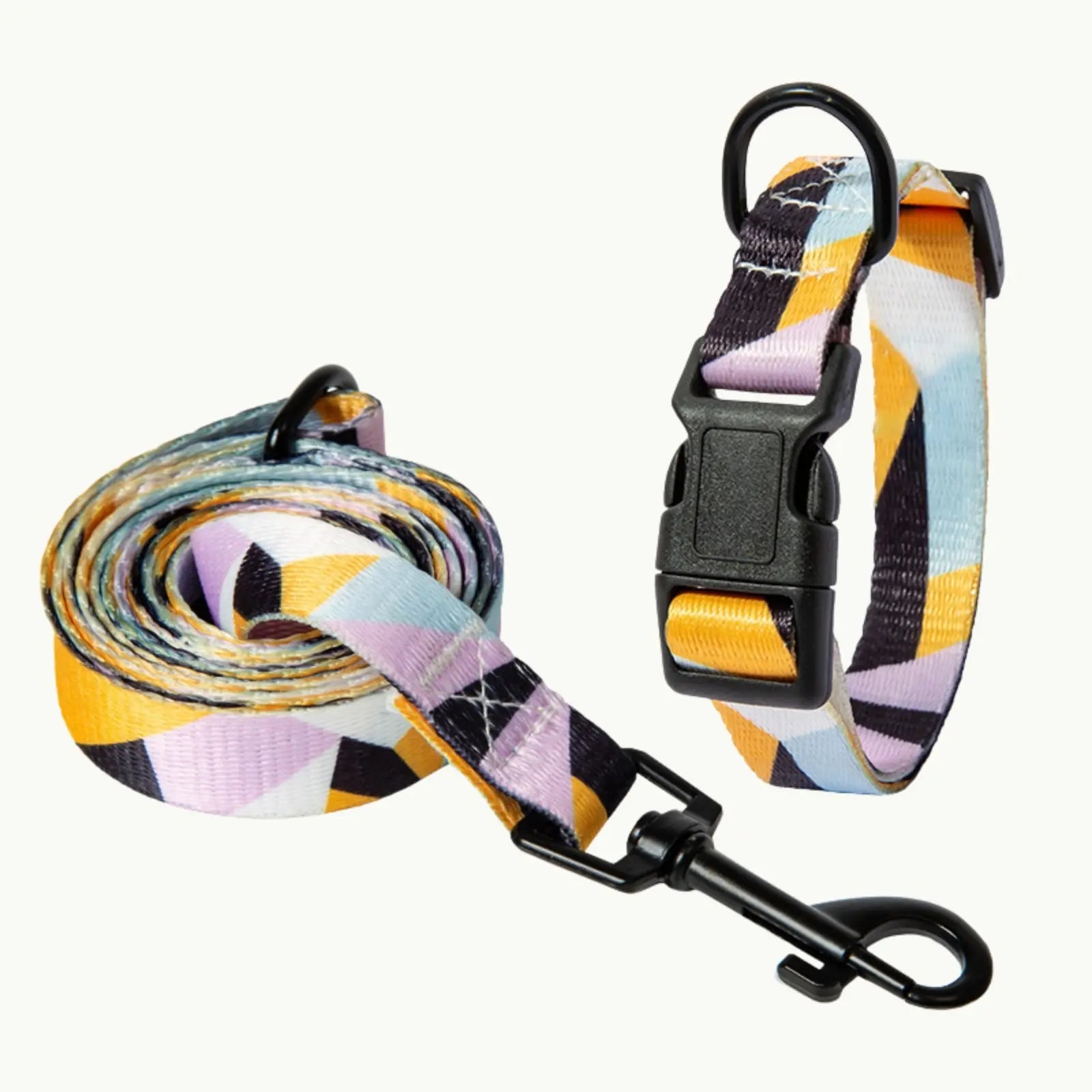 Boho Dog Collar + Leash Set variant name Aqua Blue