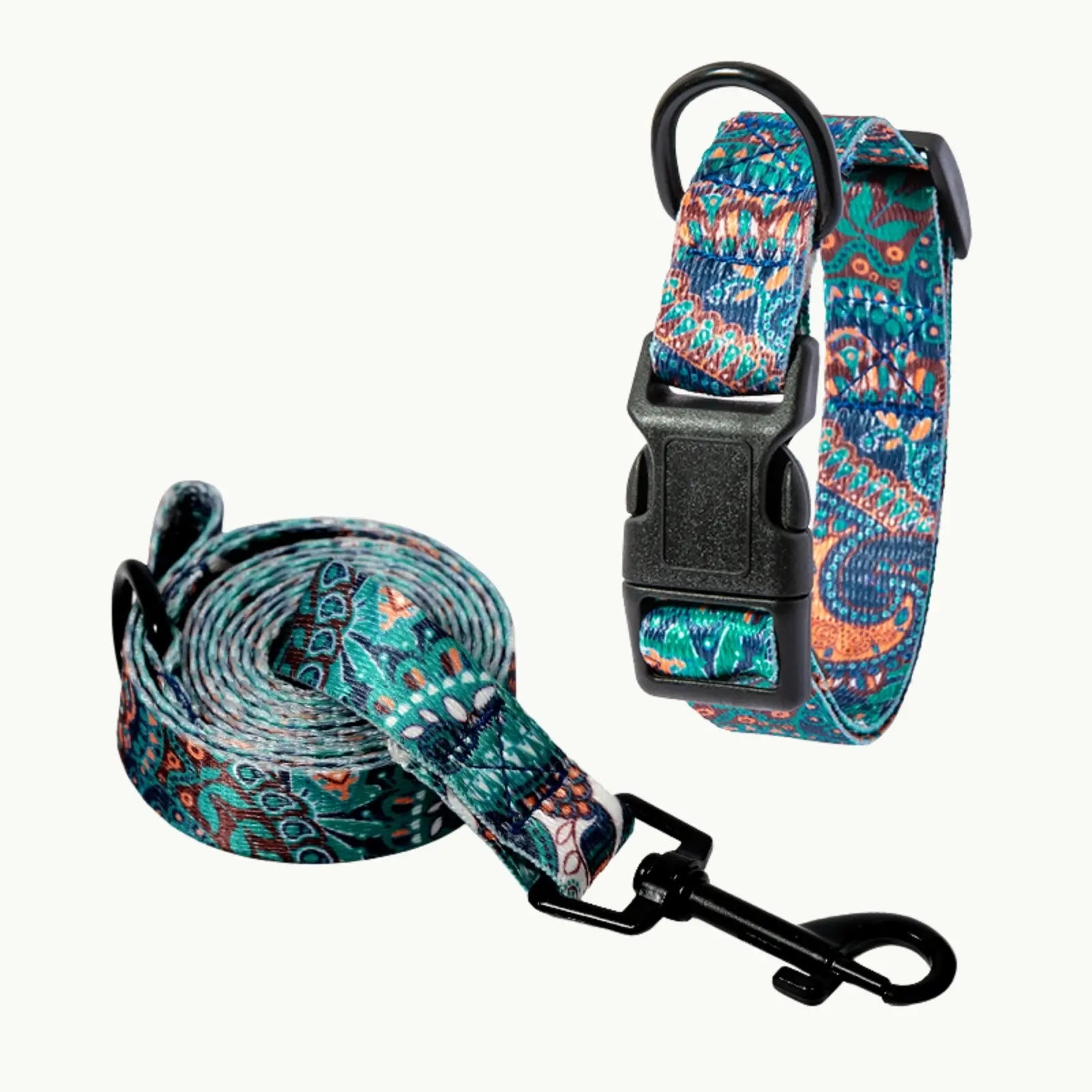 Boho Dog Collar + Leash Set variant name Sky Blue