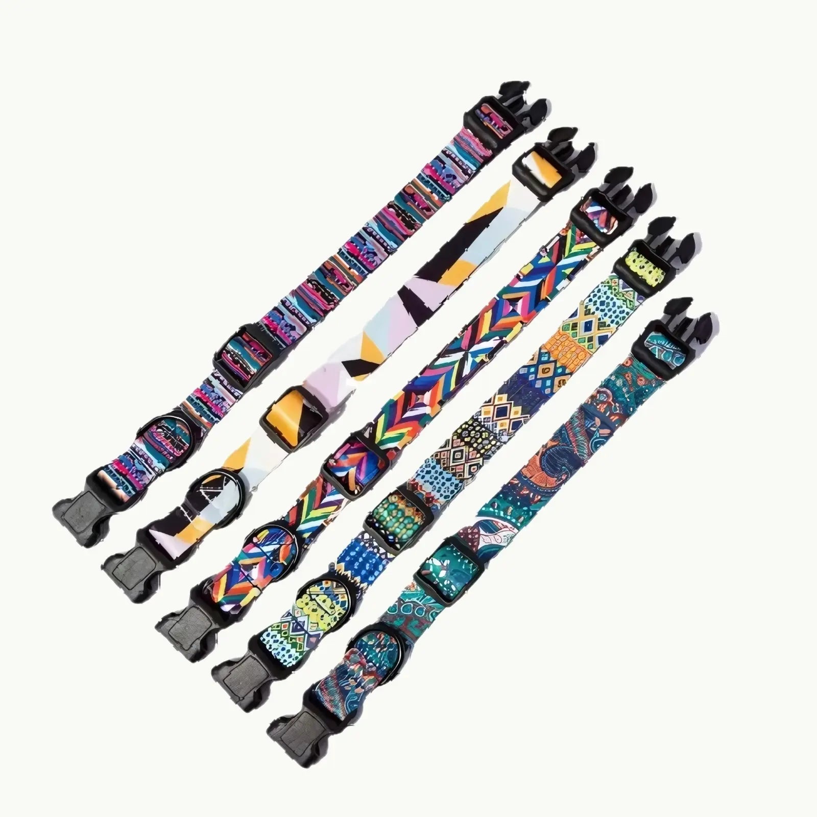 Set of boho patterned dog collars in multiple sizes