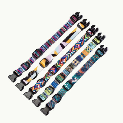 Set of boho patterned dog collars in multiple sizes