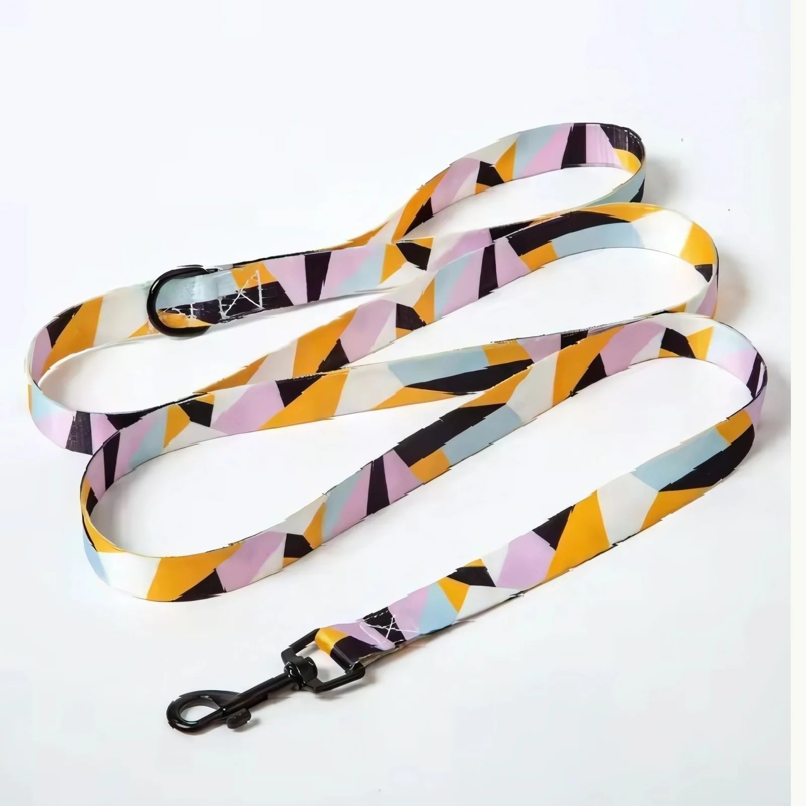 Yellow patterned aquablue boho dog collar and leash